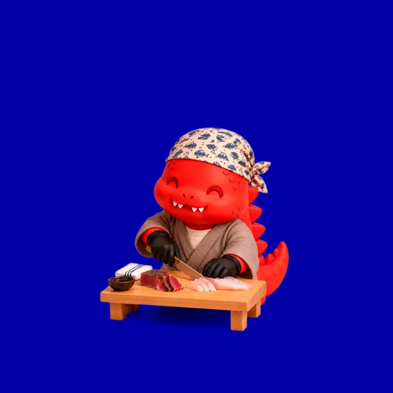 Kaiju chef slicing sashimi