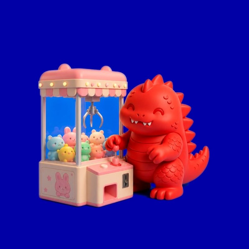 The red kaiju playing a UFO catcher